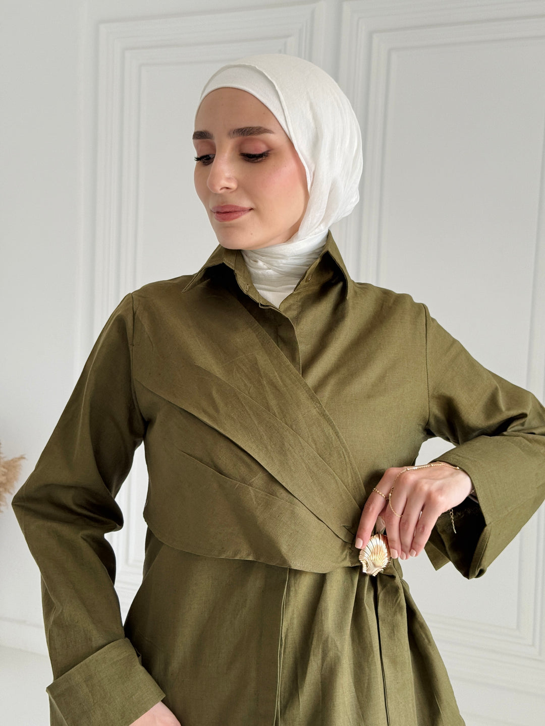 Sea shell Linen shirt- Olive
