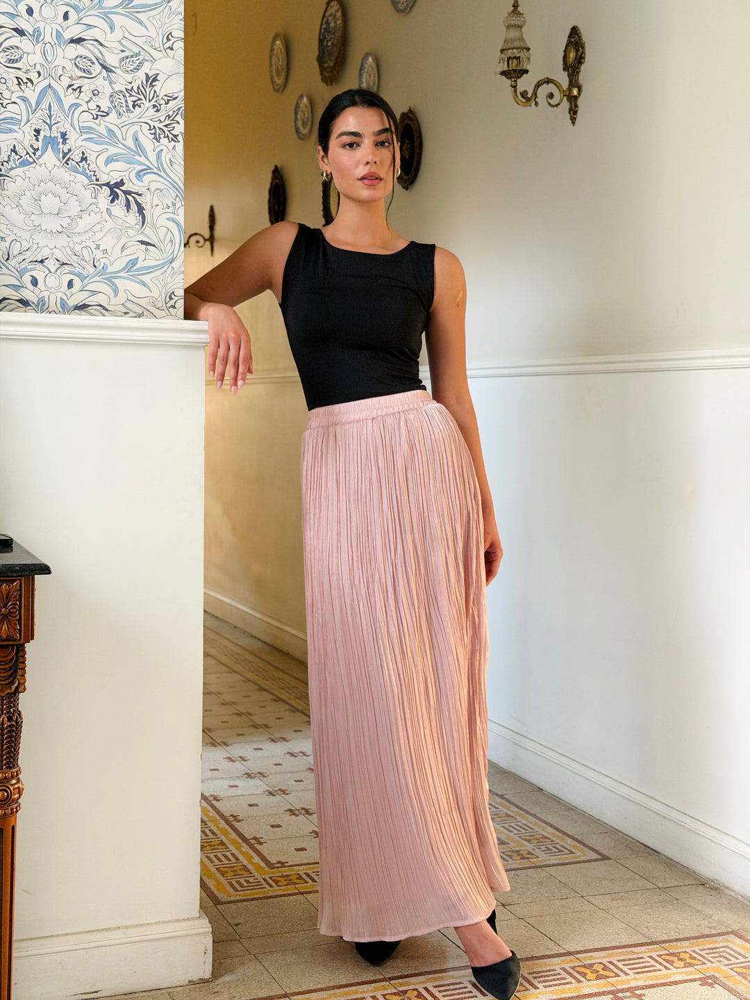 Chiffon sparkling skirt -pink