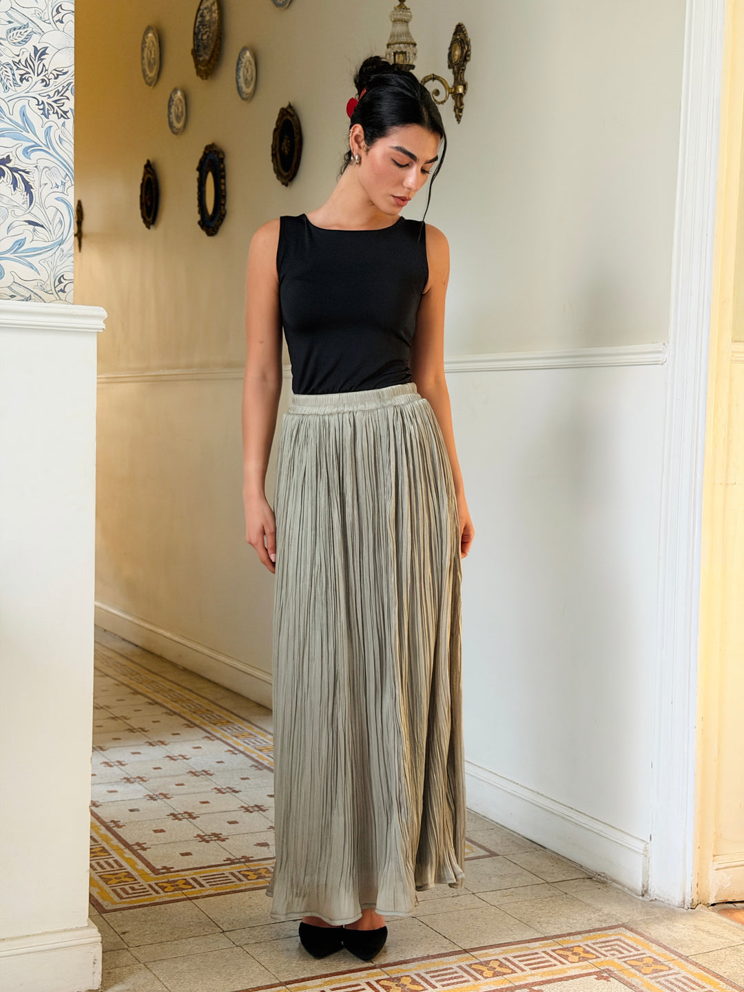 Chiffon sparkling skirt -mint