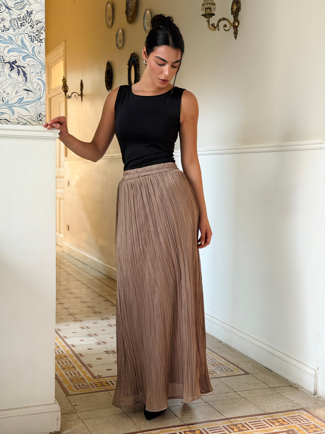 Chiffon sparkling skirt - cafee