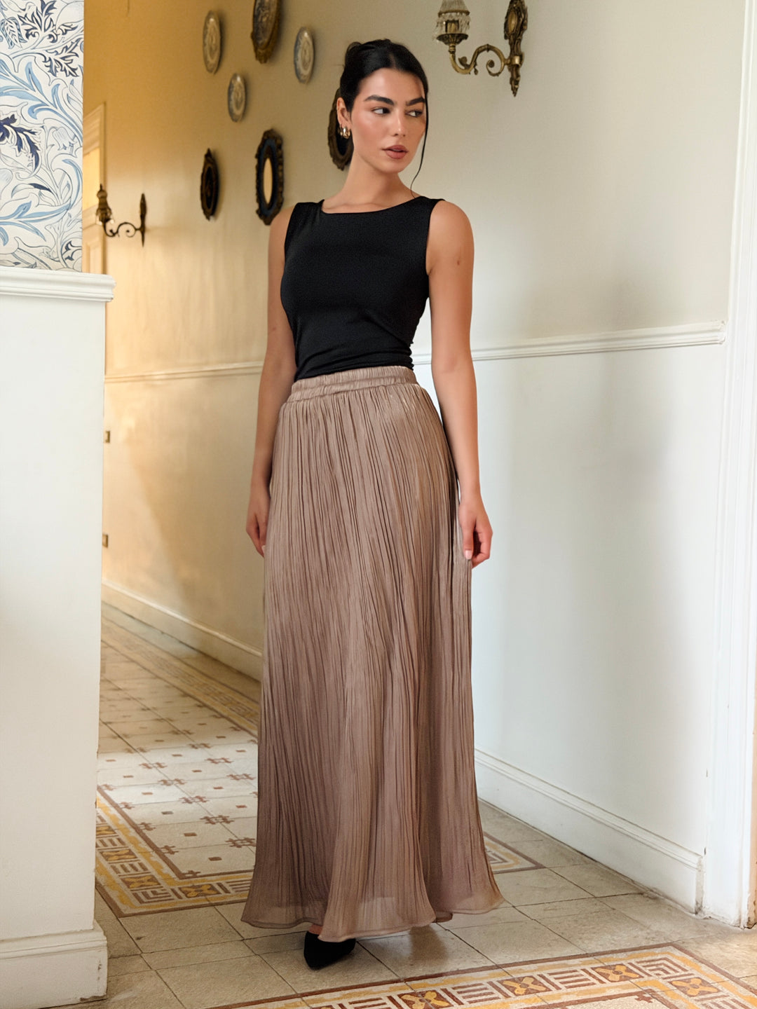 Chiffon sparkling skirt - cafee