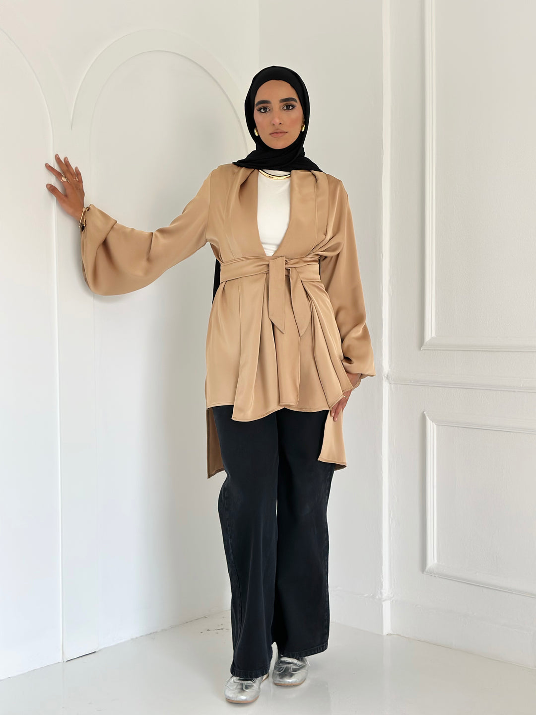 Shall satin shirt - beige