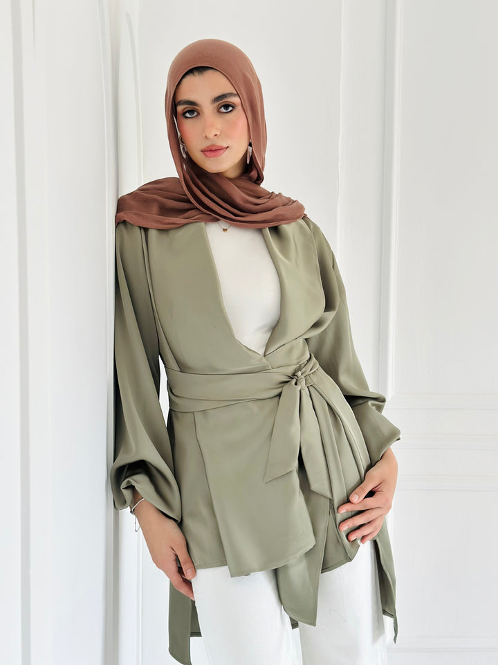 Shall satin shirt - olive