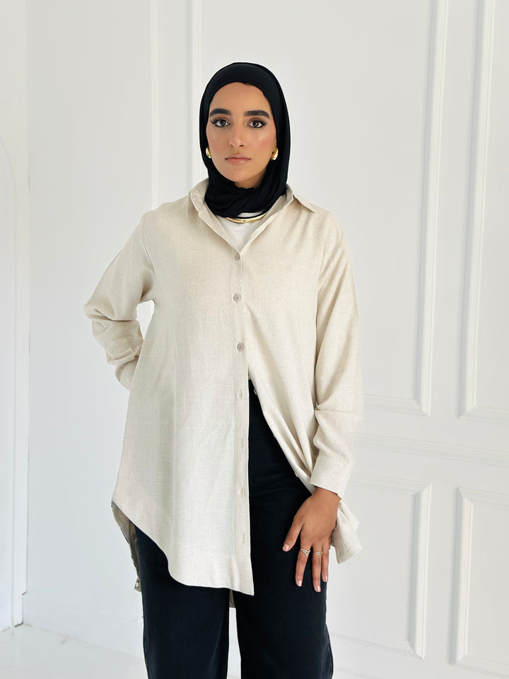 Embroidery linen shirt - biege