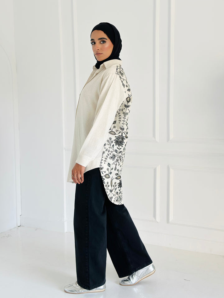 Embroidery linen shirt - biege