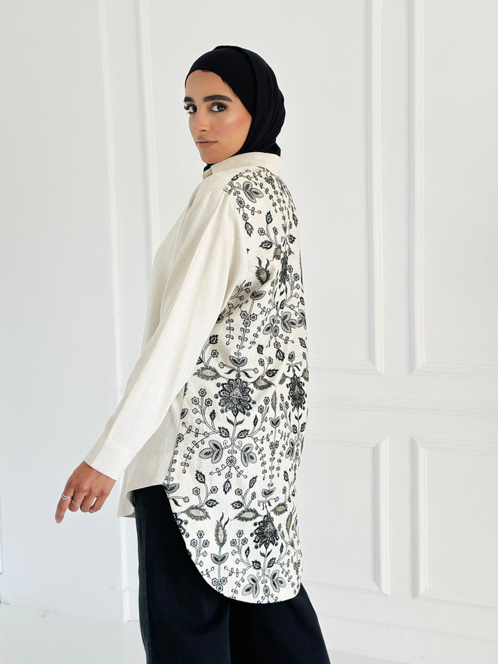 Embroidery linen shirt - biege