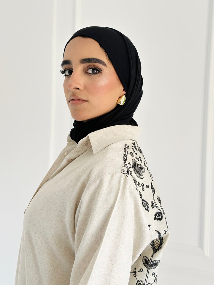 Embroidery linen shirt - biege