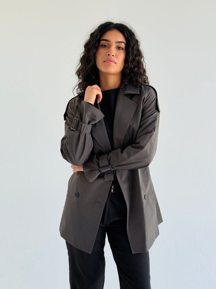 Short trench coat- Dark gray
