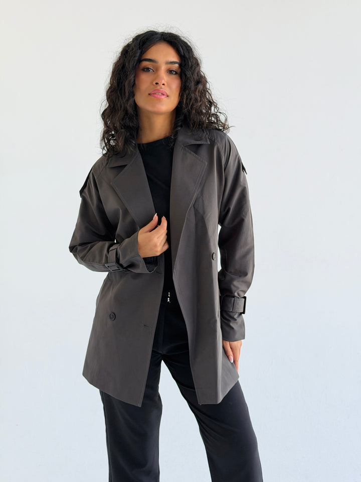 Short trench coat- Dark gray
