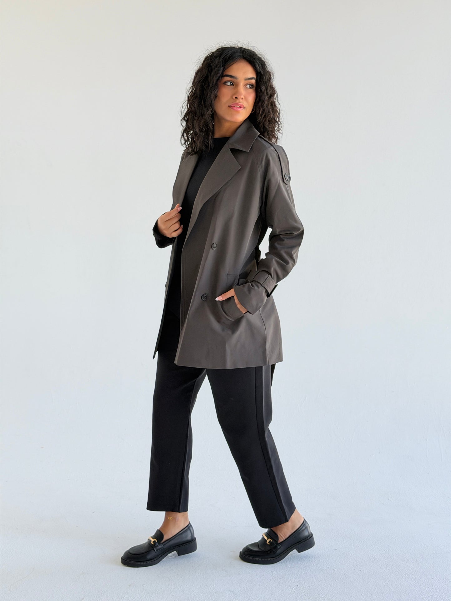 Short trench coat- Dark gray