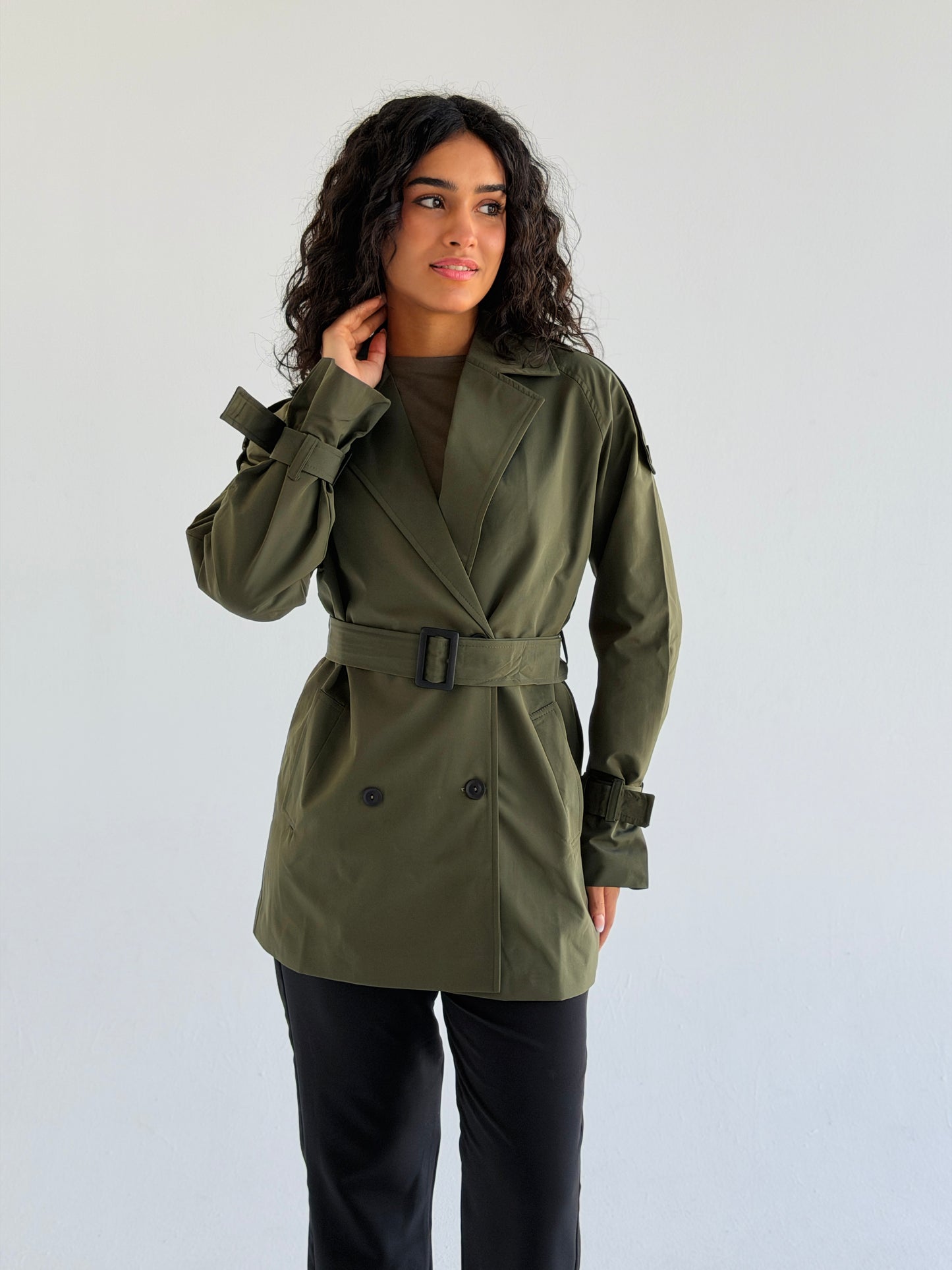 Short trench coat- olive