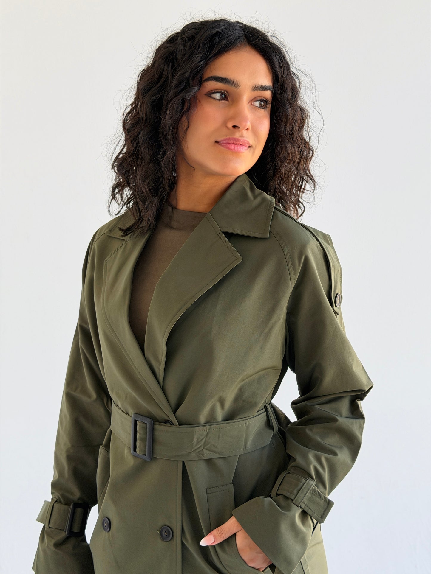 Short trench coat- olive