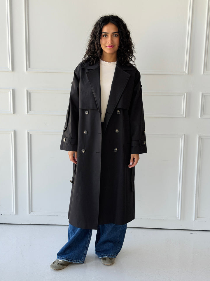 long trench coat- black