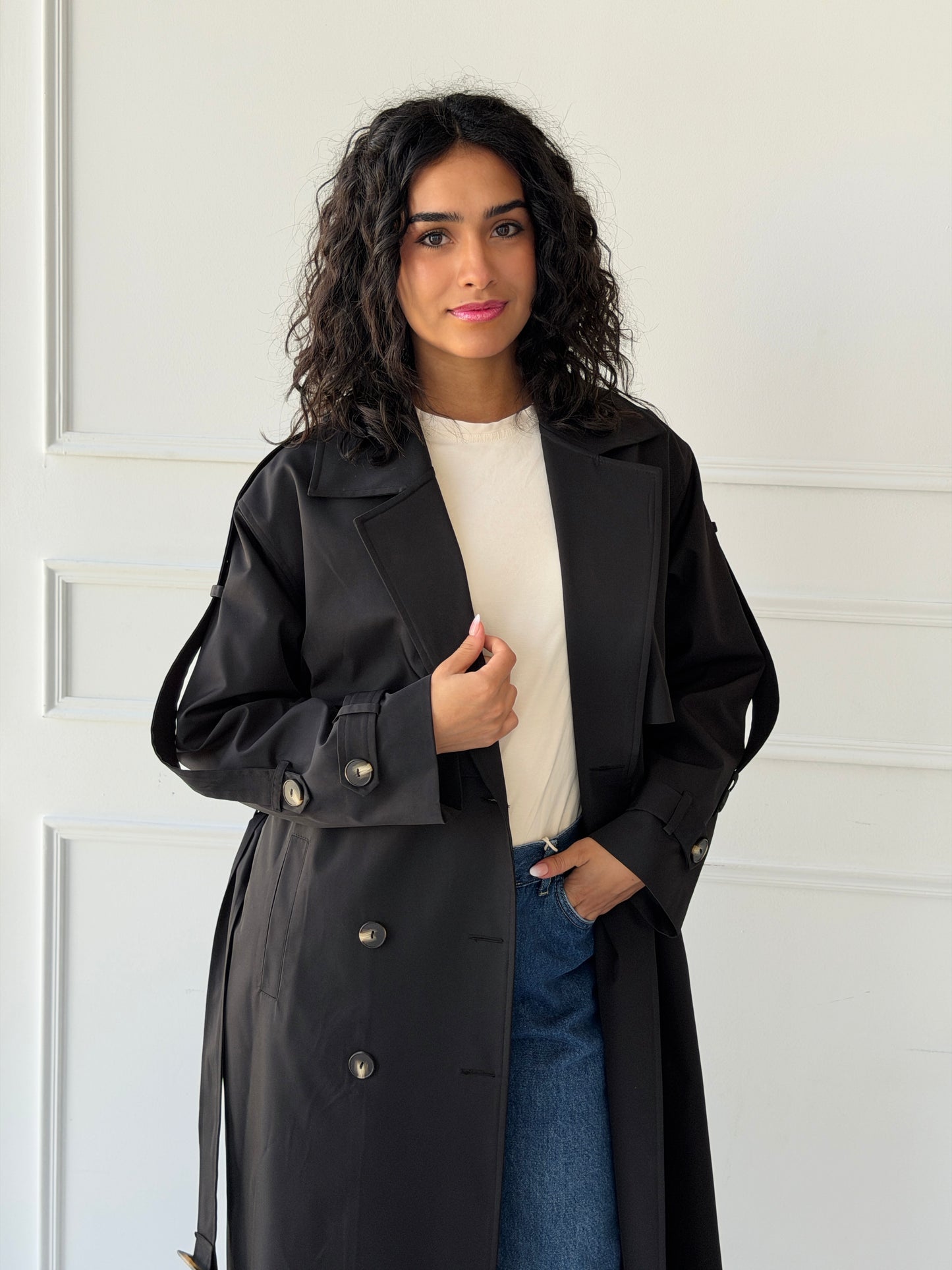 long trench coat- black