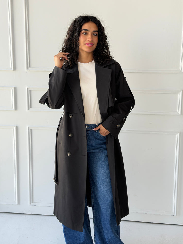 long trench coat- black