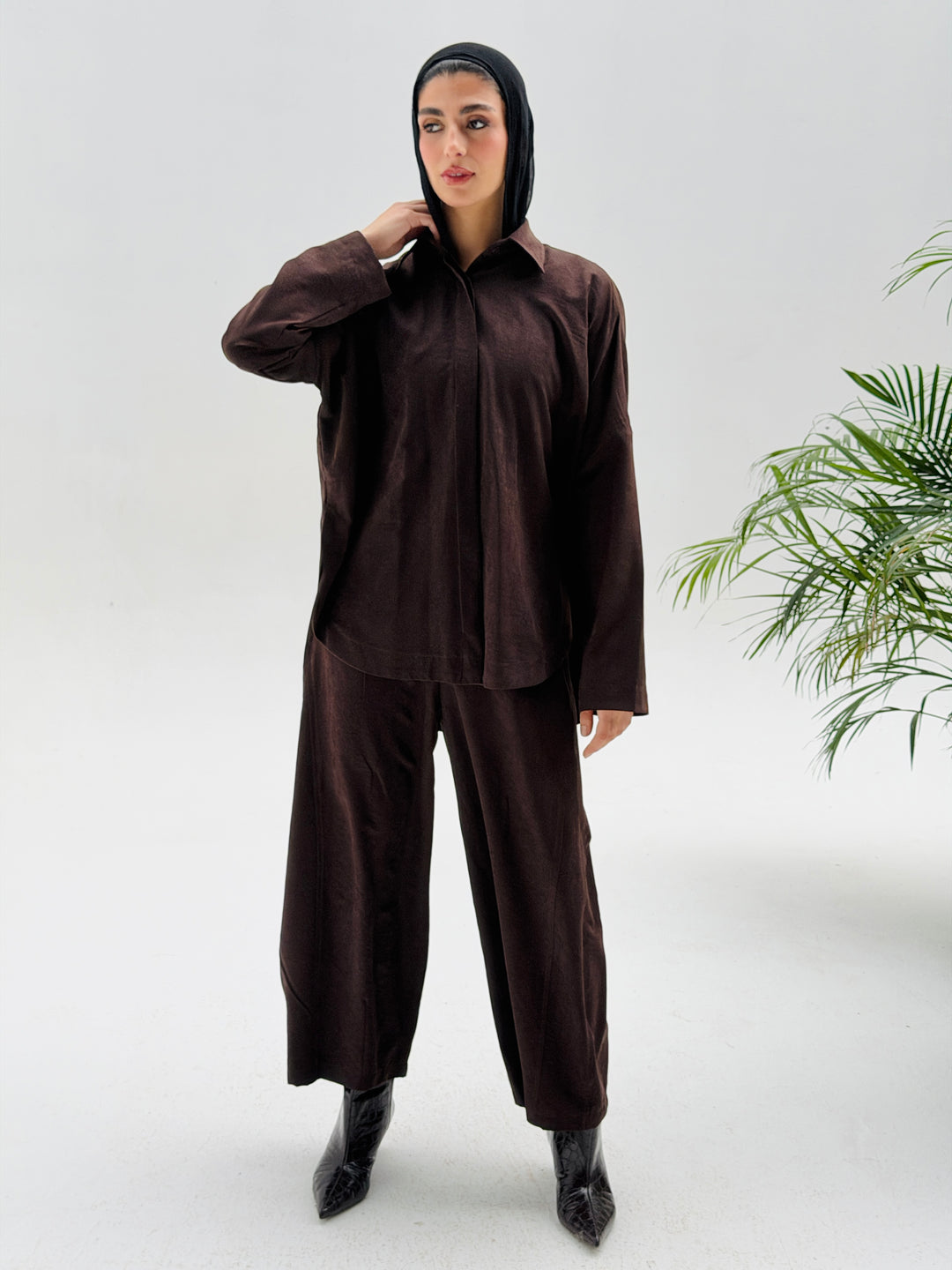 Sophia Pleated Set- Brown