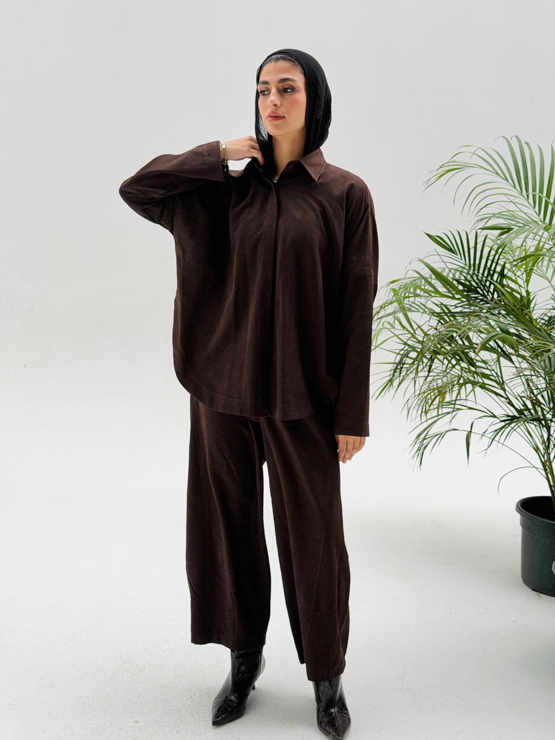 Sophia Pleated Set- Brown