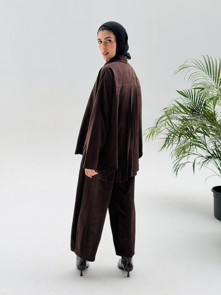 Sophia Pleated Set- Brown