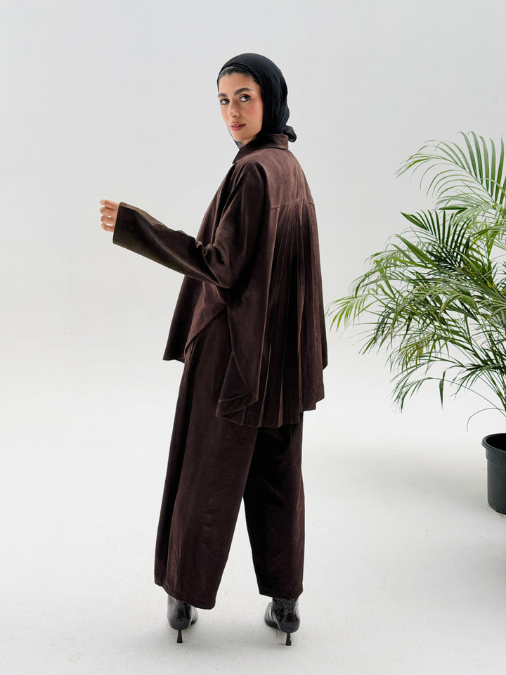 Sophia Pleated Set- Brown