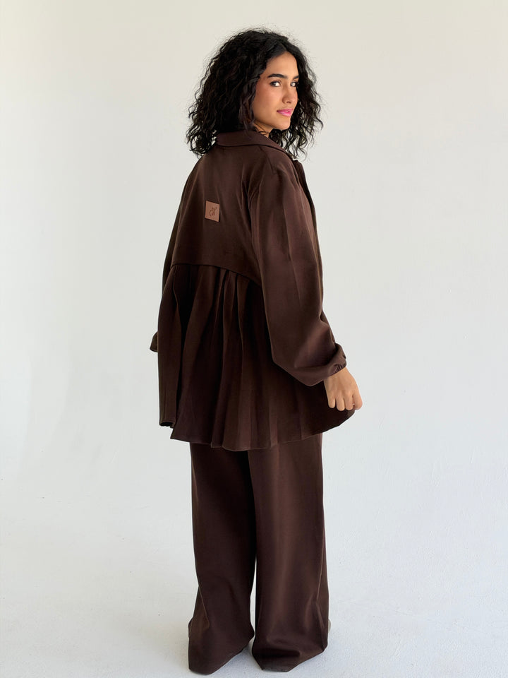 Pleated back set -brown
