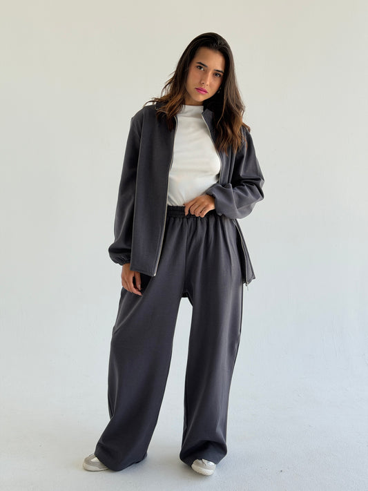 Pleated back set -gray