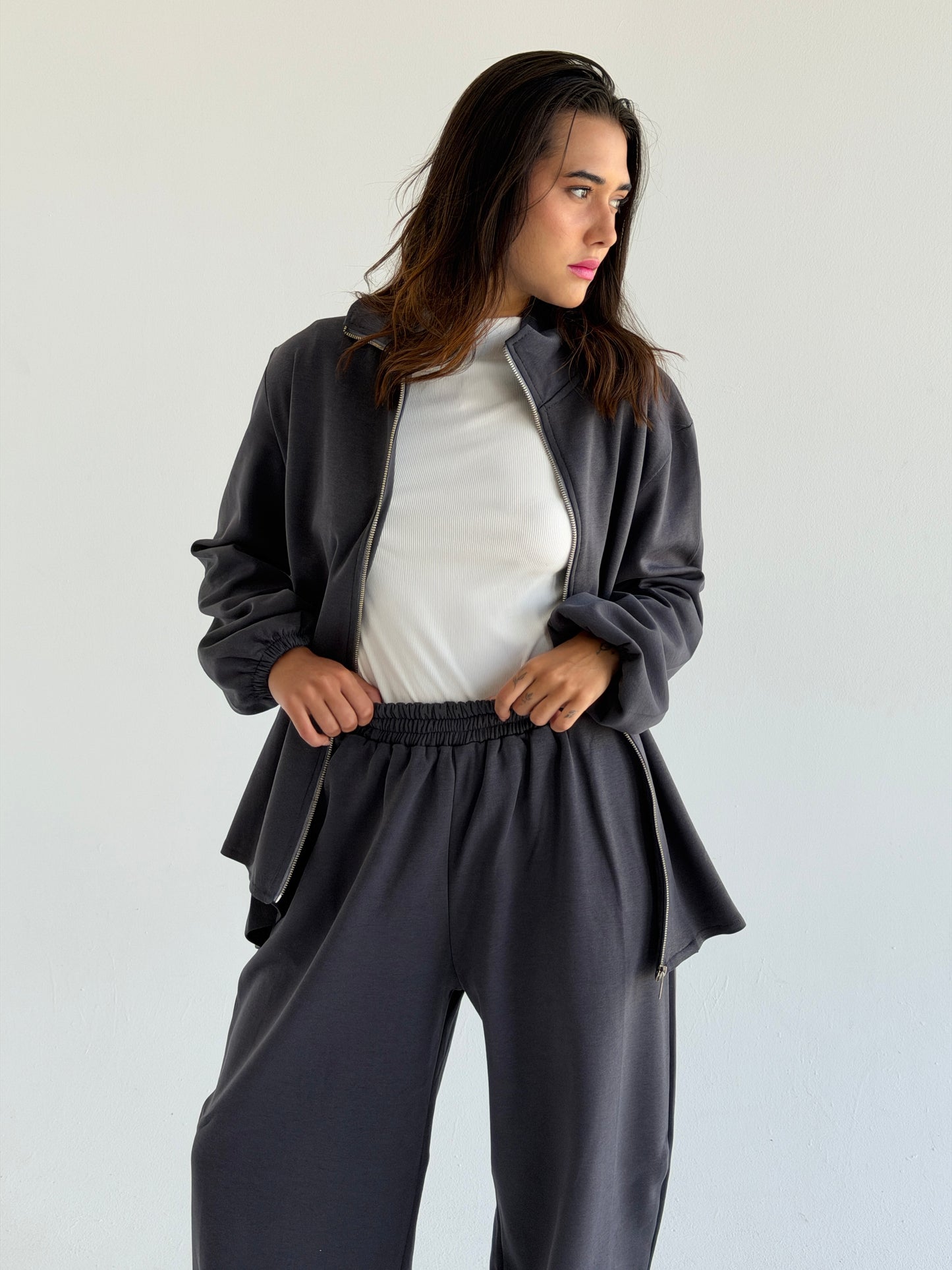 Pleated back set -gray