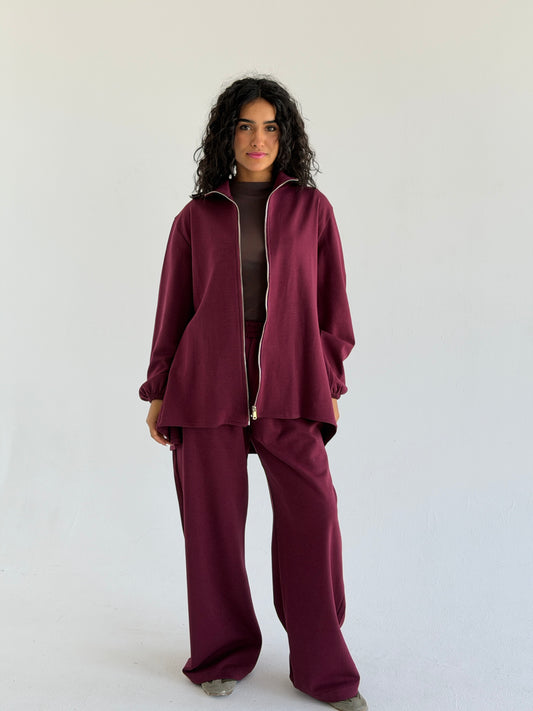 Pleated back set -burgundy