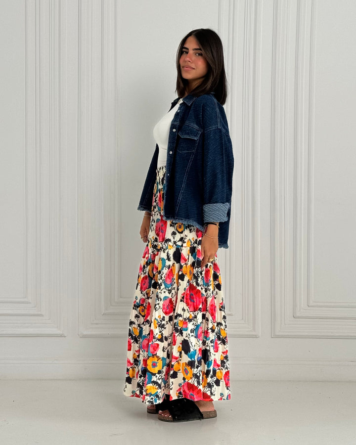 Printed Pilise Skirt -  Pink flowers