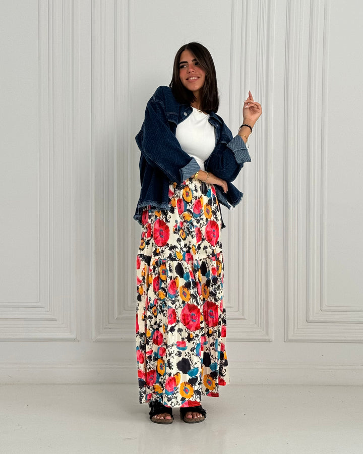 Printed Pilise Skirt -  Pink flowers