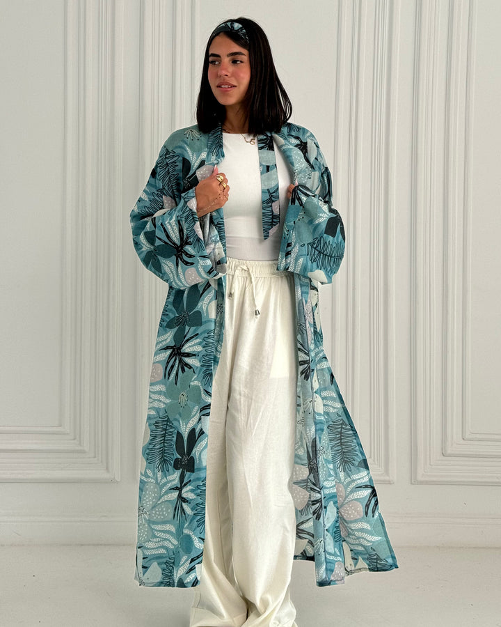 Organza chiffon Long Kimono -Blue
