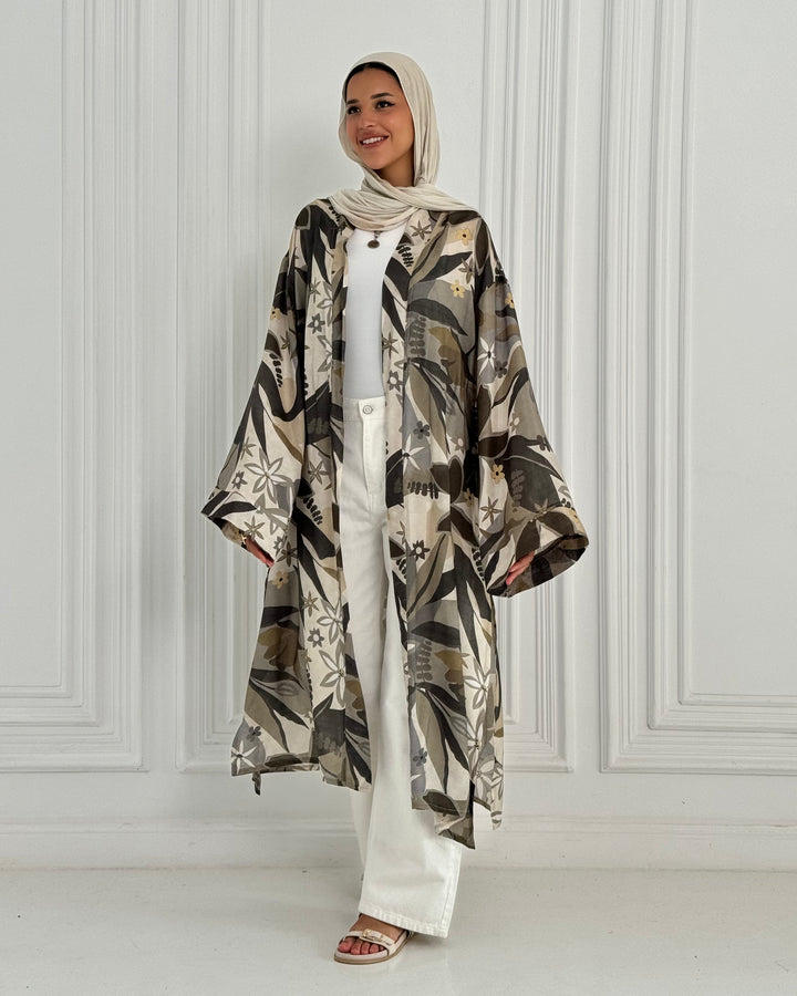 Organza chiffon Long Kimono -Olive