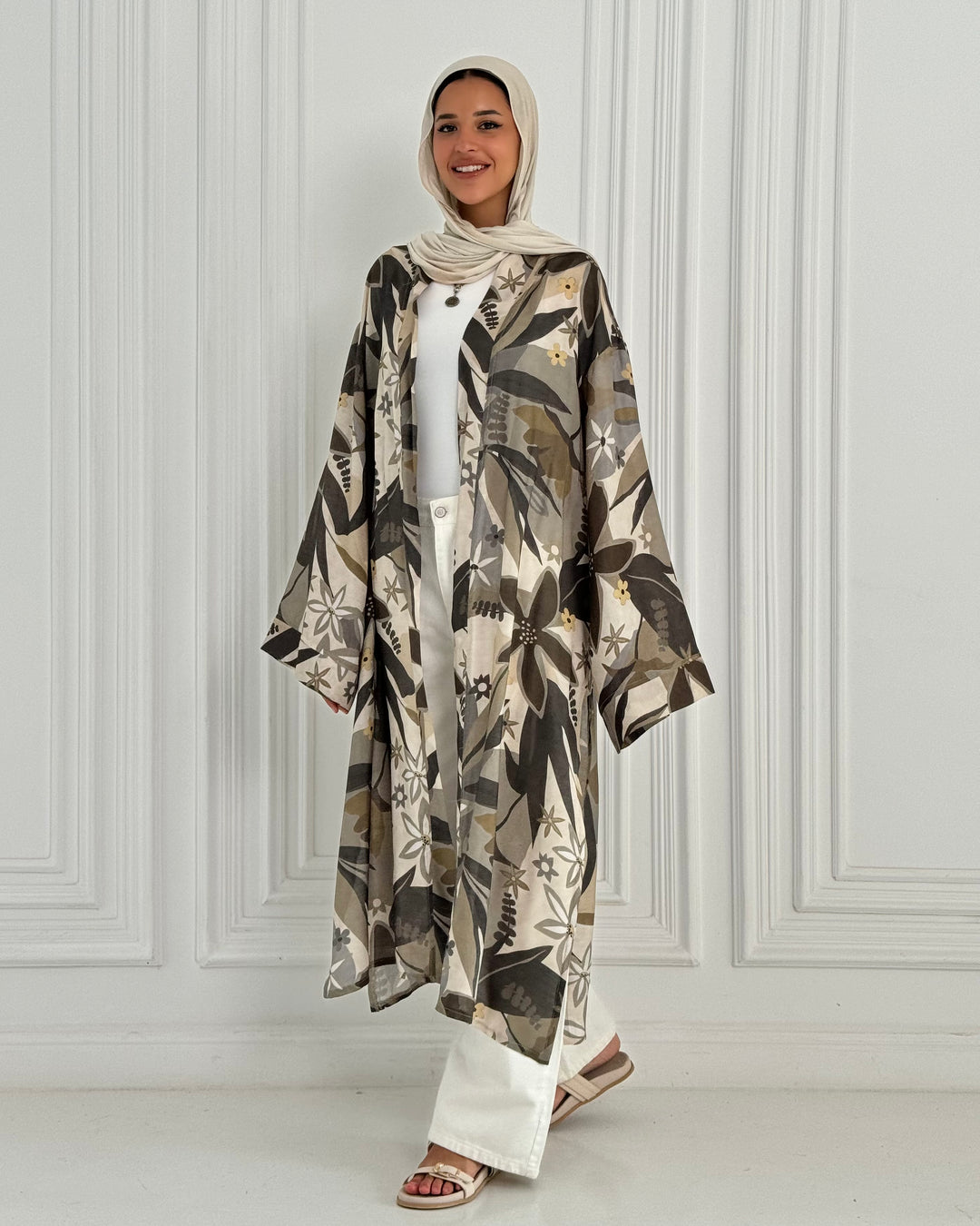 Organza chiffon Long Kimono -Olive