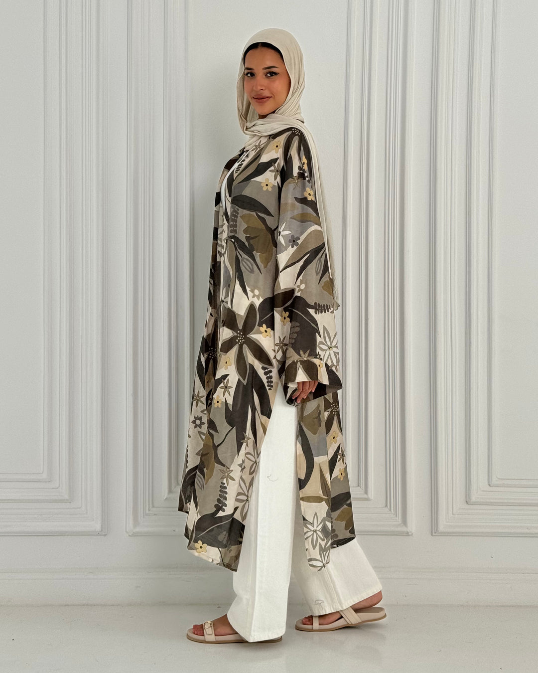 Organza chiffon Long Kimono -Olive