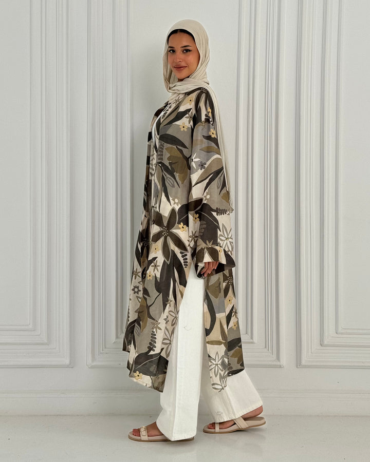 Organza chiffon Long Kimono -Olive