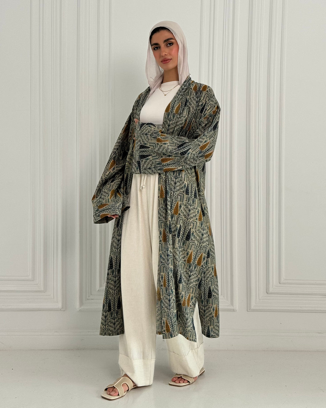 Linen Long Kimono -Orange