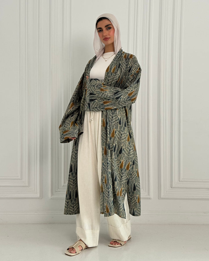 Linen Long Kimono -Orange