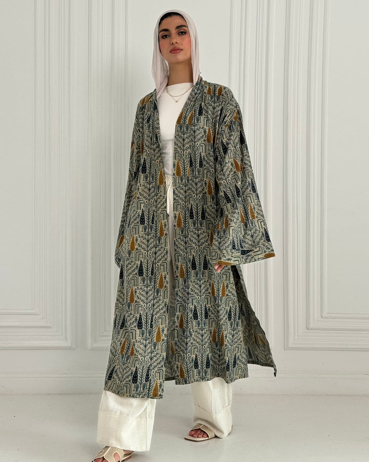 Linen Long Kimono -Orange