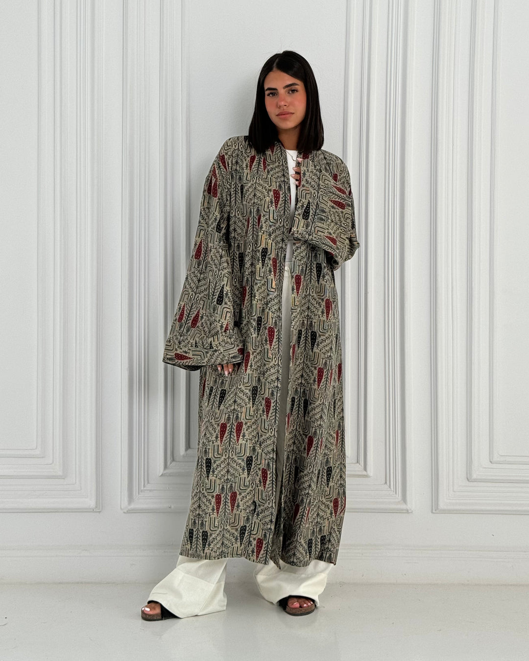 Linen Long Kimono -Red