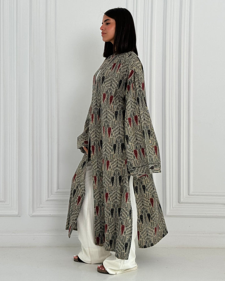 Linen Long Kimono -Red