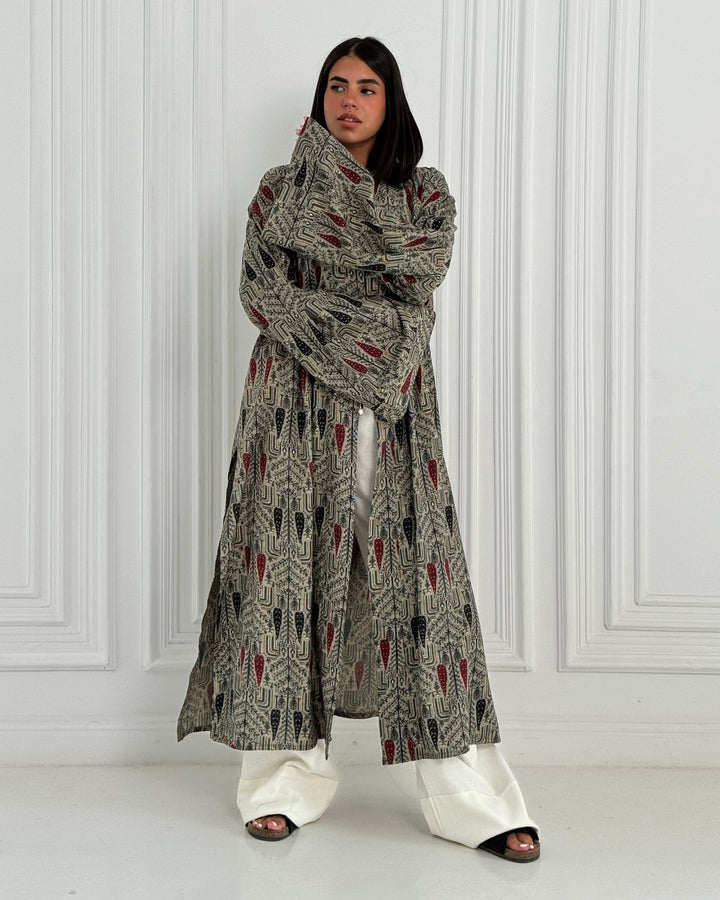 Linen Long Kimono -Red