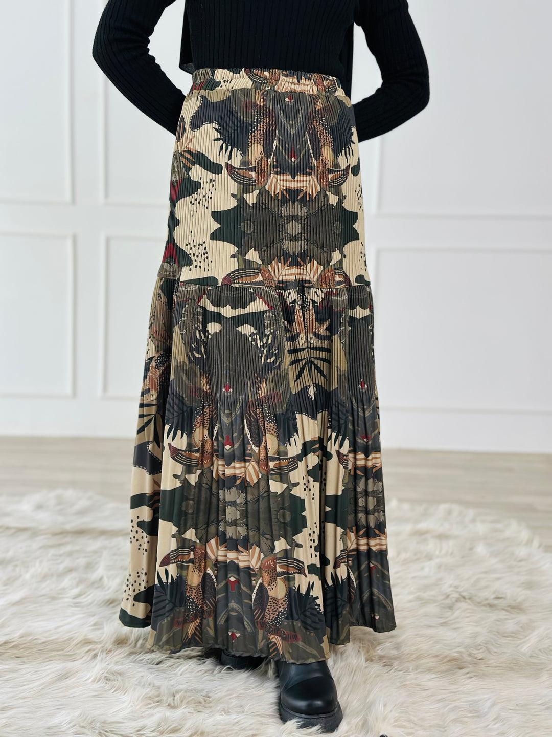 Pillise Printed Skirt - Olive