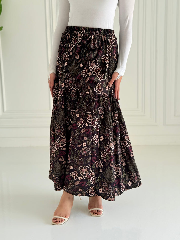 Printted pillise skirt- Burgundy flowers