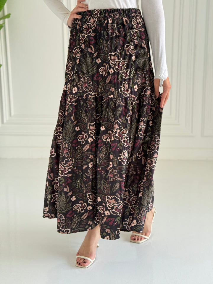 Printted pillise skirt- Burgundy flowers