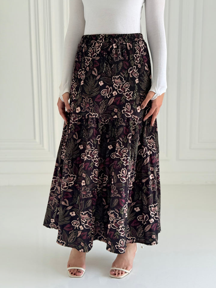 Printted pillise skirt- Burgundy flowers