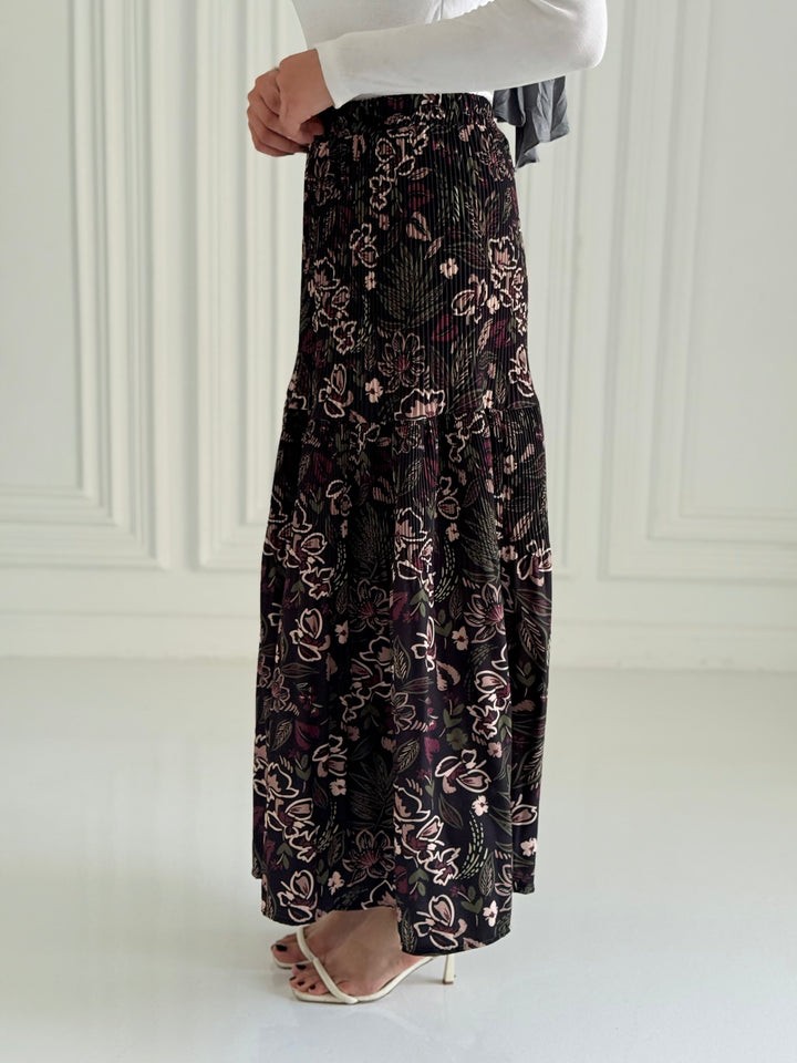 Printted pillise skirt- Burgundy flowers