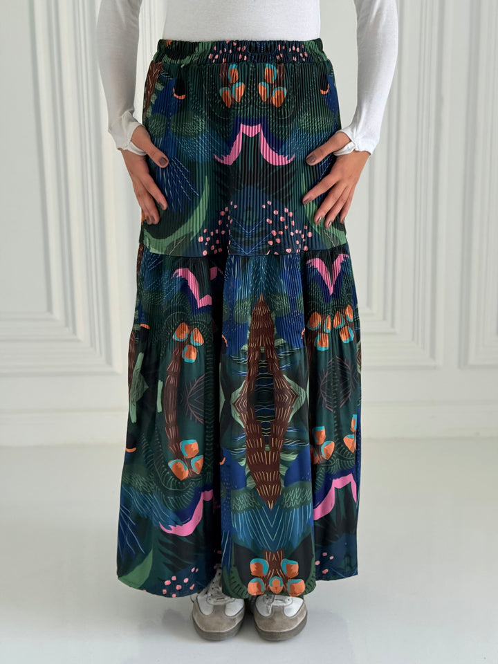 Printted pillise skirt- Blue