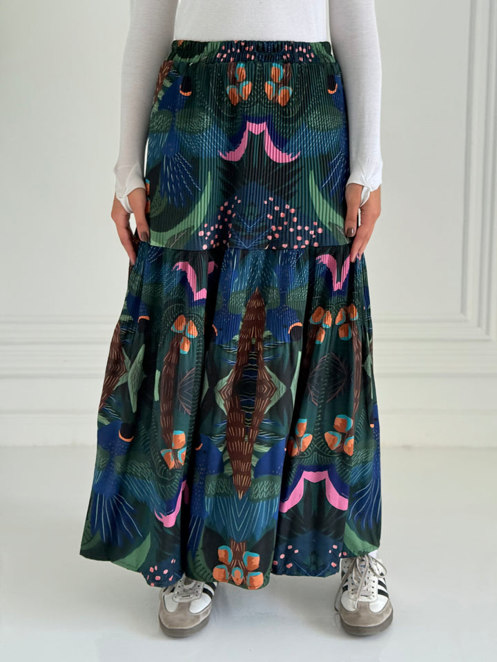 Printted pillise skirt- Blue
