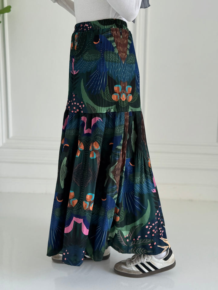 Printted pillise skirt- Blue