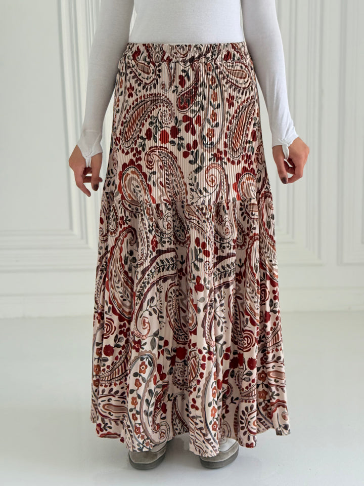 Printted pillise skirt- beige