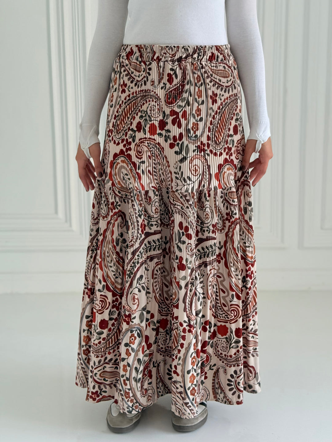 Printted pillise skirt- beige